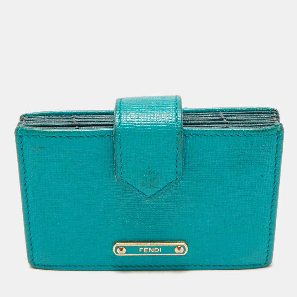 Fendi Teal Blue Saffiano Leather Gusset Card Holder Fendi Teal Blue Saffiano Leather Gusset Card Holder