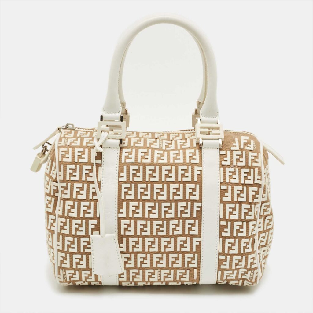 Fendi White/Beige Zucchino Rubber and Fabric Small Forever Boston Bag Fendi White/Beige Zucchino Rubber and Fabric Small Forever Boston Bag