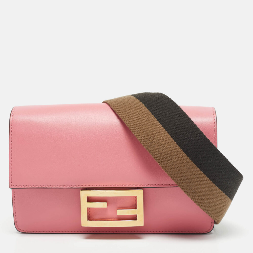Fendi Pink Leather Mini Flat Baguette Bag