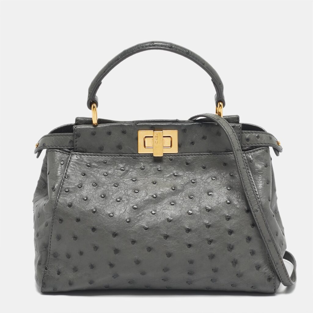 Fendi Grey Ostrich Leather Mini Peekaboo Top Handle Bag Fendi Grey Ostrich Leather Mini Peekaboo Top Handle Bag
