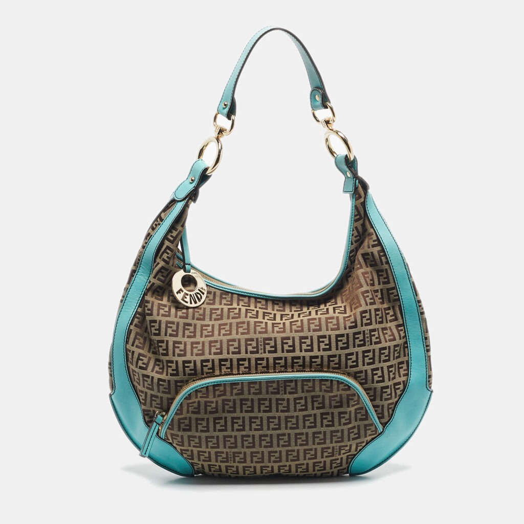Fendi Blue/Beige Zucchino Canvas and Leather Pocket Chef Hobo Fendi Blue/Beige Zucchino Canvas and Leather Pocket Chef Hobo