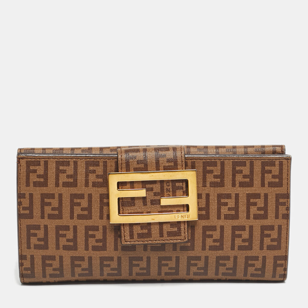 Fendi Brown Zuchinno Coated Canvas Forever Flap Continental Wallet Fendi Brown Zuchinno Coated Canvas Forever Flap Continental Wallet