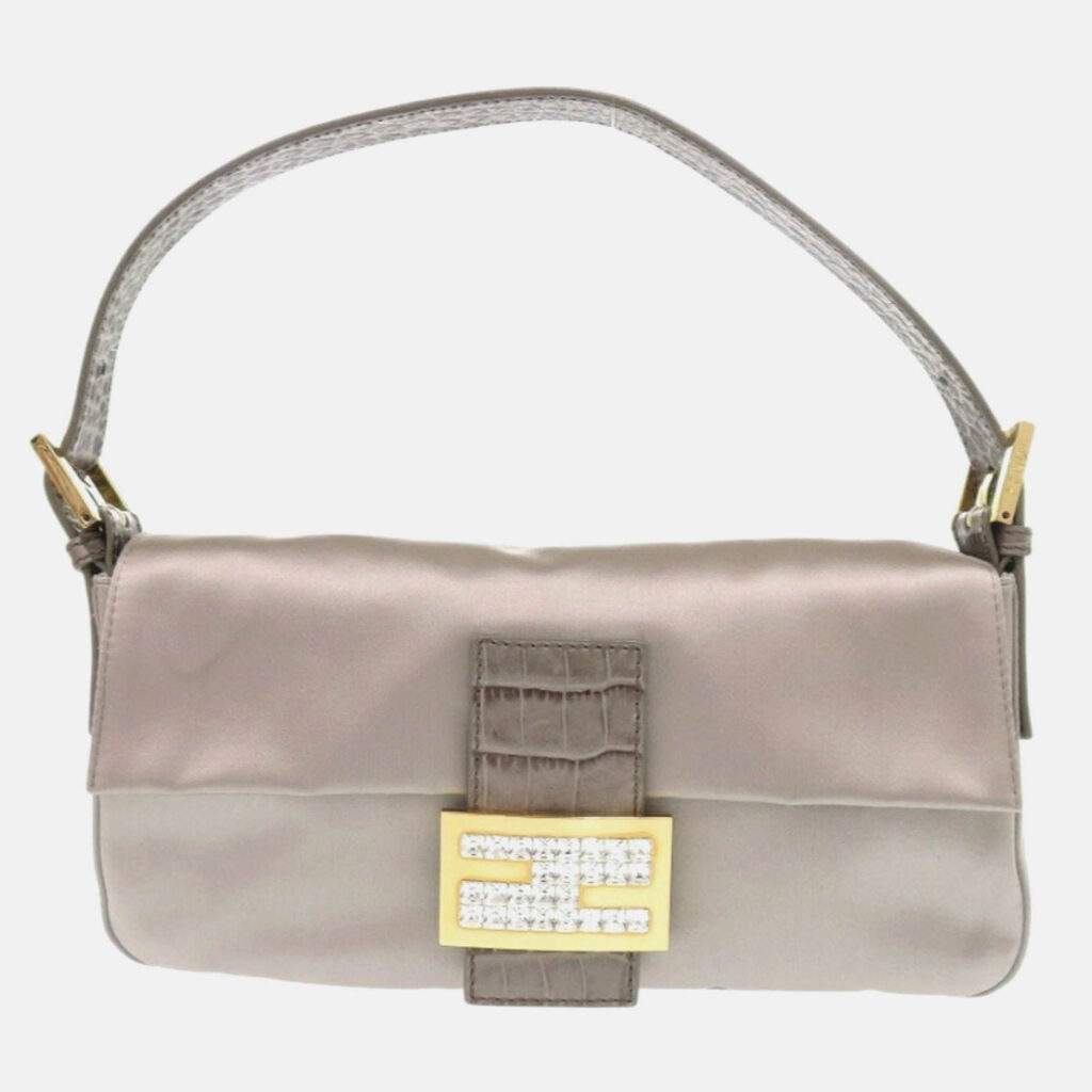 Fendi Mamma Gray Satin and Leather Shoulder Bag Fendi Mamma Gray Satin and Leather Shoulder Bag