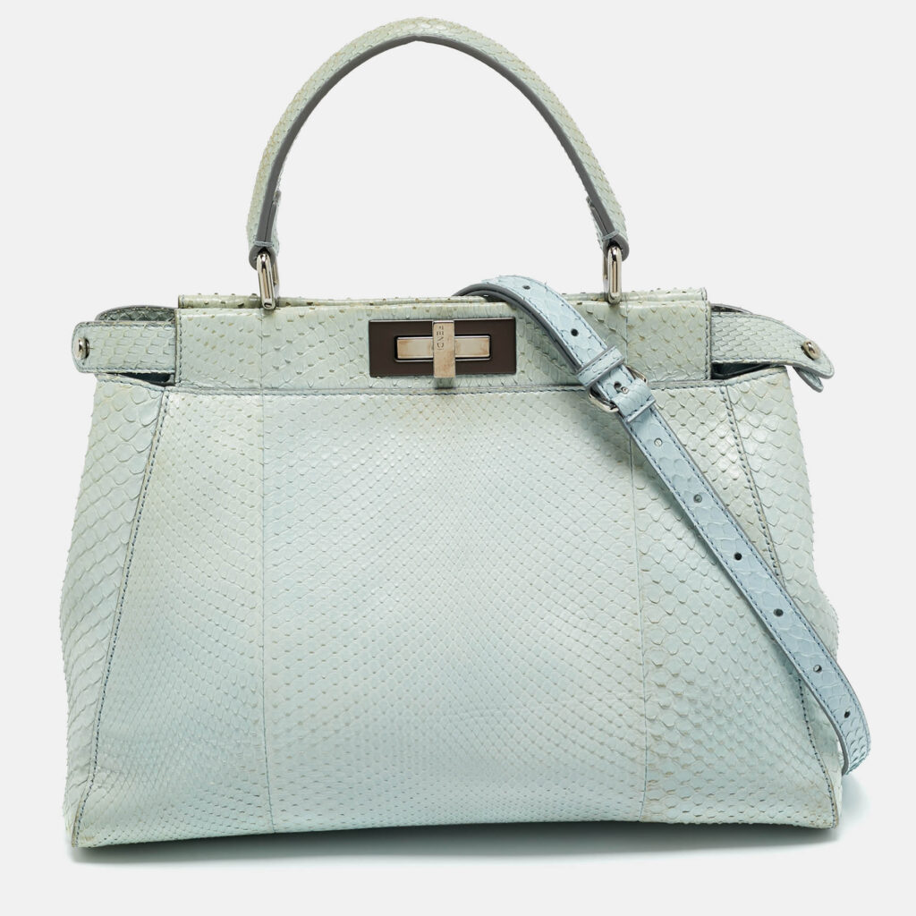 Fendi Light Blue Python Regular Peekaboo Top Handle Bag