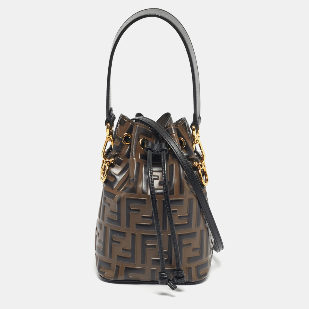 Fendi Brown/Black Zucca Leather Mini Mon Tresor Bucket Bag Fendi Brown/Black Zucca Leather Mini Mon Tresor Bucket Bag