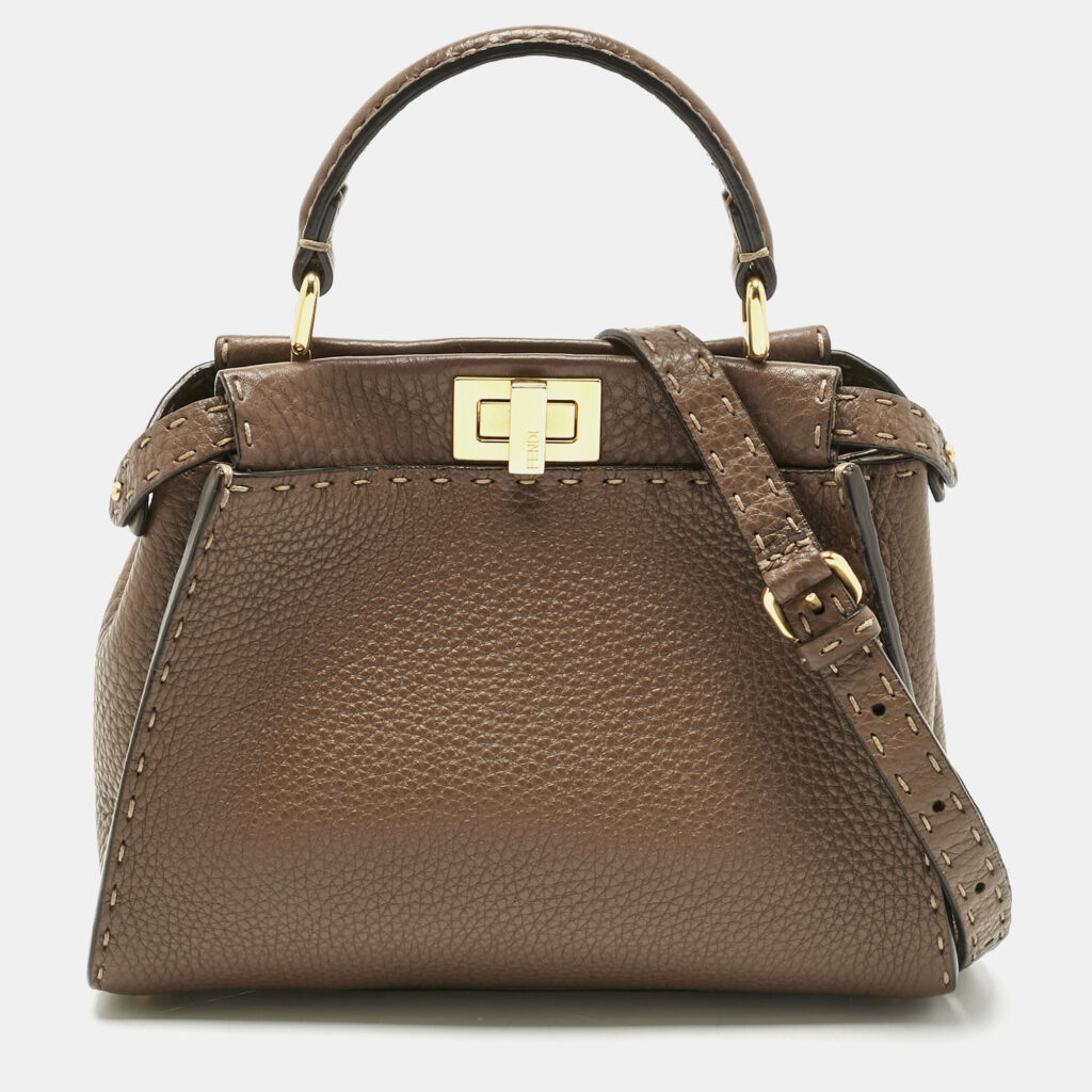 Fendi Brown Selleria Leather Mini Peekaboo Top Handle Bag Fendi Brown Selleria Leather Mini Peekaboo Top Handle Bag