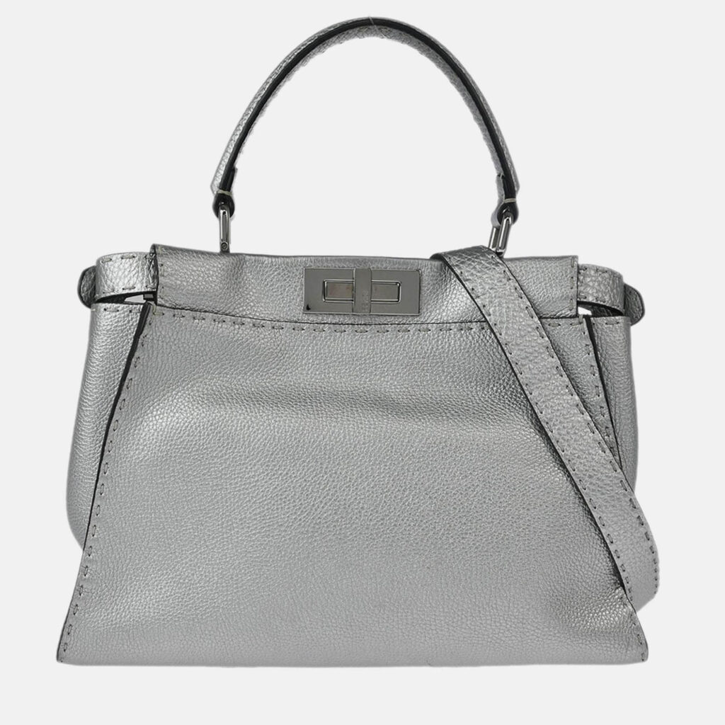 Fendi Silver Leather Peekaboo 2way Handbag Fendi Silver Leather Peekaboo 2way Handbag