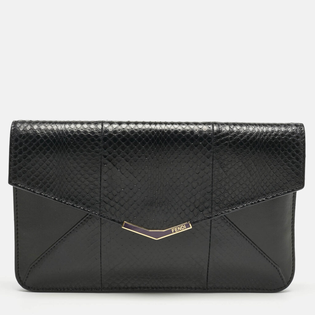 Fendi Black Leather and Snakeskin 2Jours Envelope Clutch Fendi Black Leather and Snakeskin 2Jours Envelope Clutch