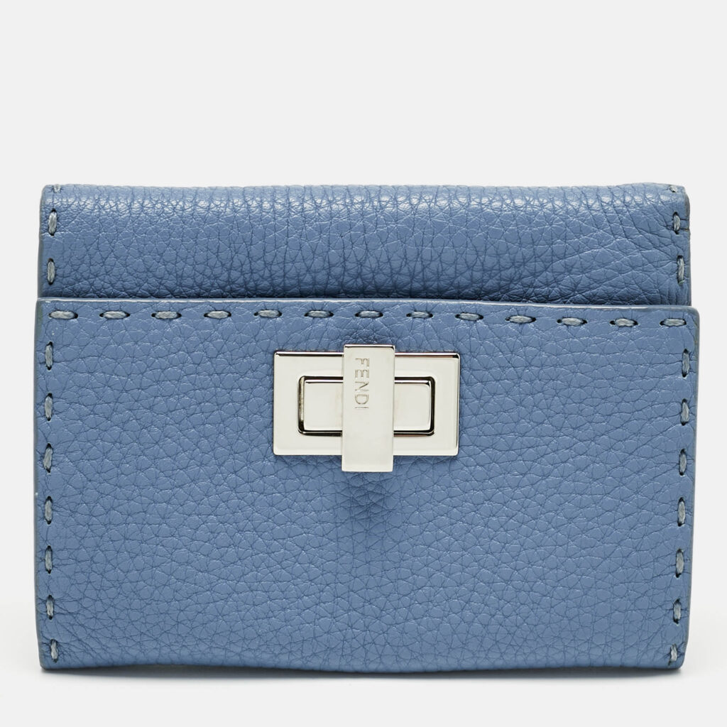 Fendi Blue Sellier Leather Peekaboo Compact Wallet Fendi Blue Sellier Leather Peekaboo Compact Wallet