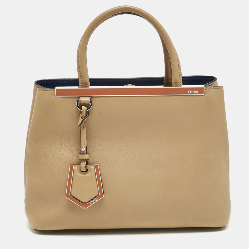 Fendi Beige Leather Small 2Jours Tote
