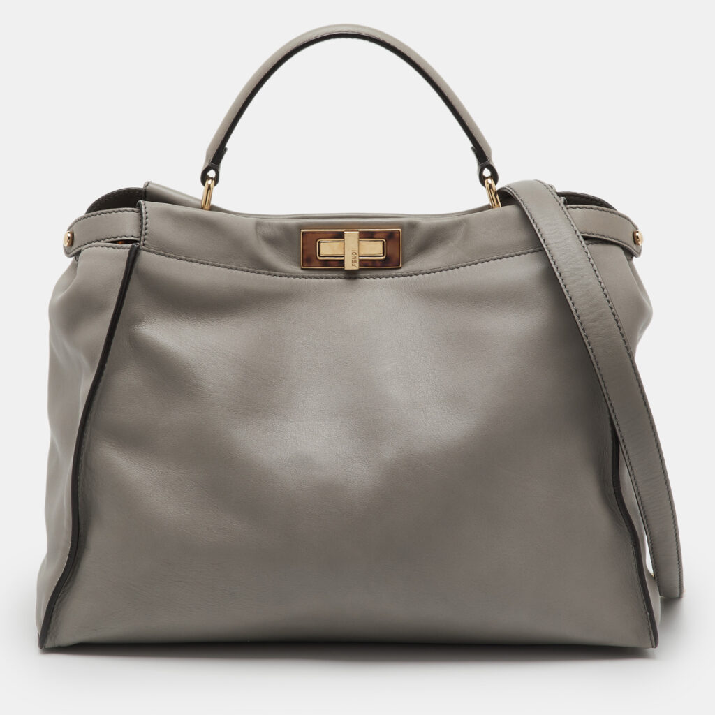 luxury-women-fendi-used-handbags-p1212590-001-1.jpg Fendi Grey Leather Large Peekaboo Top Handle Bag