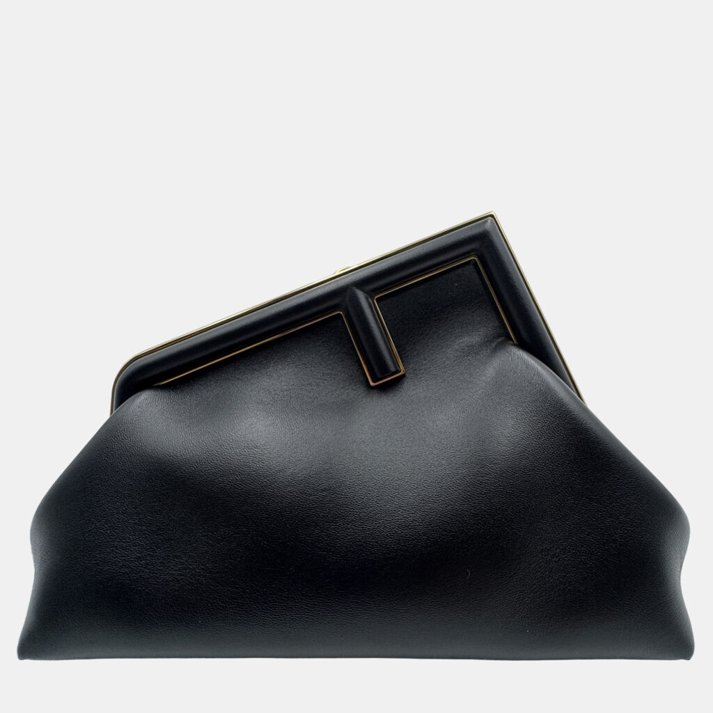Fendi Black Leather Small First Clutch Bag
