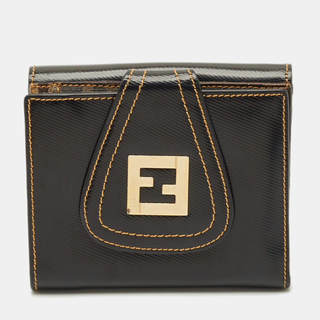 Fendi Black Coated Canvas French Compact Wallet