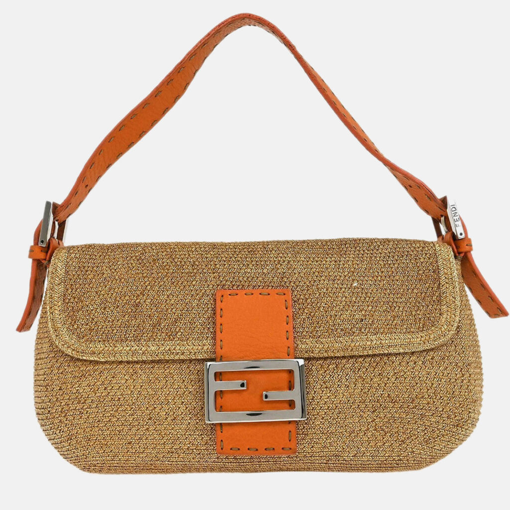 Fendi Beige Raffia Baguette Handbag Fendi Beige Raffia Baguette Handbag