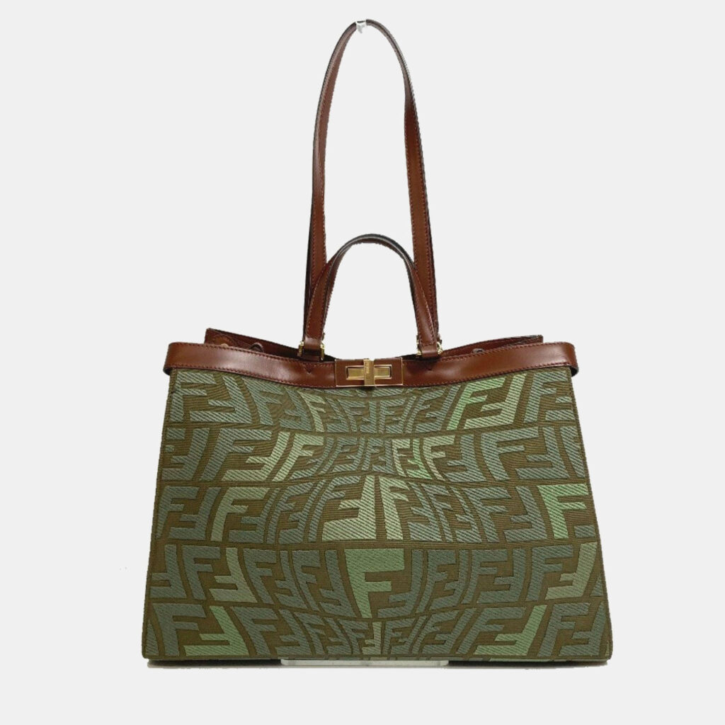 Fendi Peekaboo X Green Cotton Tote Bag