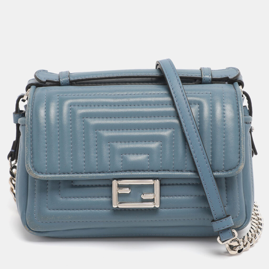 Fendi Light Blue Quilted Leather Micro Double Baguette Bag Fendi Light Blue Quilted Leather Micro Double Baguette Bag