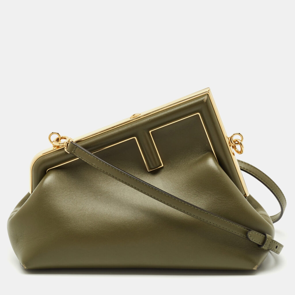 Fendi Olive Green Leather Small Fendi First Clutch Bag Fendi Olive Green Leather Small Fendi First Clutch Bag