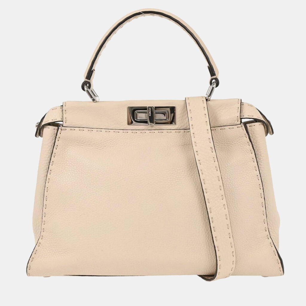 Fendi Off-white Leather Peekaboo 2way Handbag Fendi Off-white Leather Peekaboo 2way Handbag