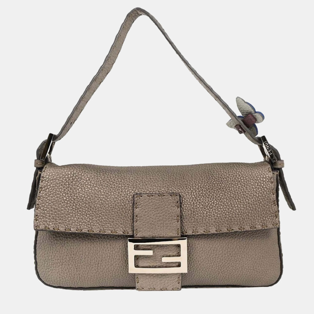 luxury-women-fendi-used-handbags-p1218635-009.jpeg Fendi Gray Leather Stitch Baguette Handbag