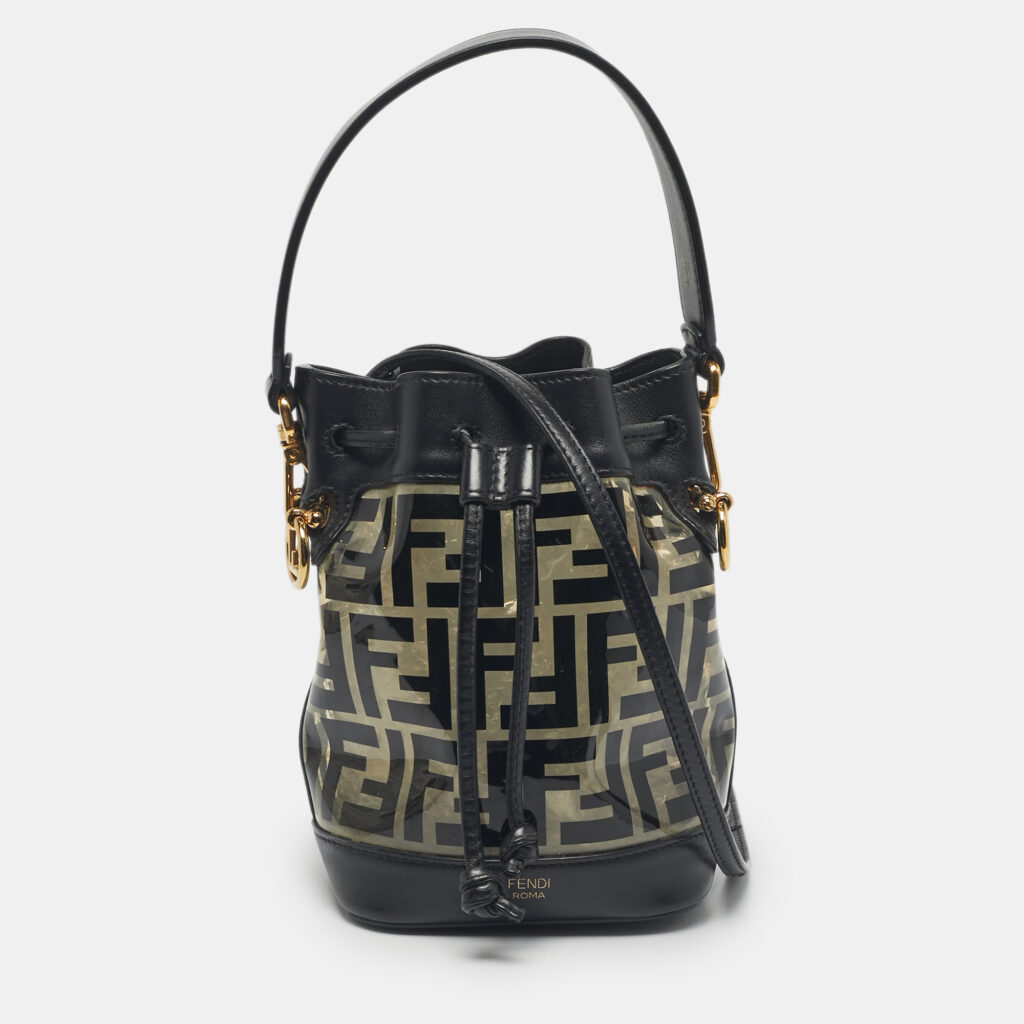 Fendi Black/Clear FF PVC and Leather Mini Mon Tresor Drawstring Bucket Bag Fendi Black/Clear FF PVC and Leather Mini Mon Tresor Drawstring Bucket Bag