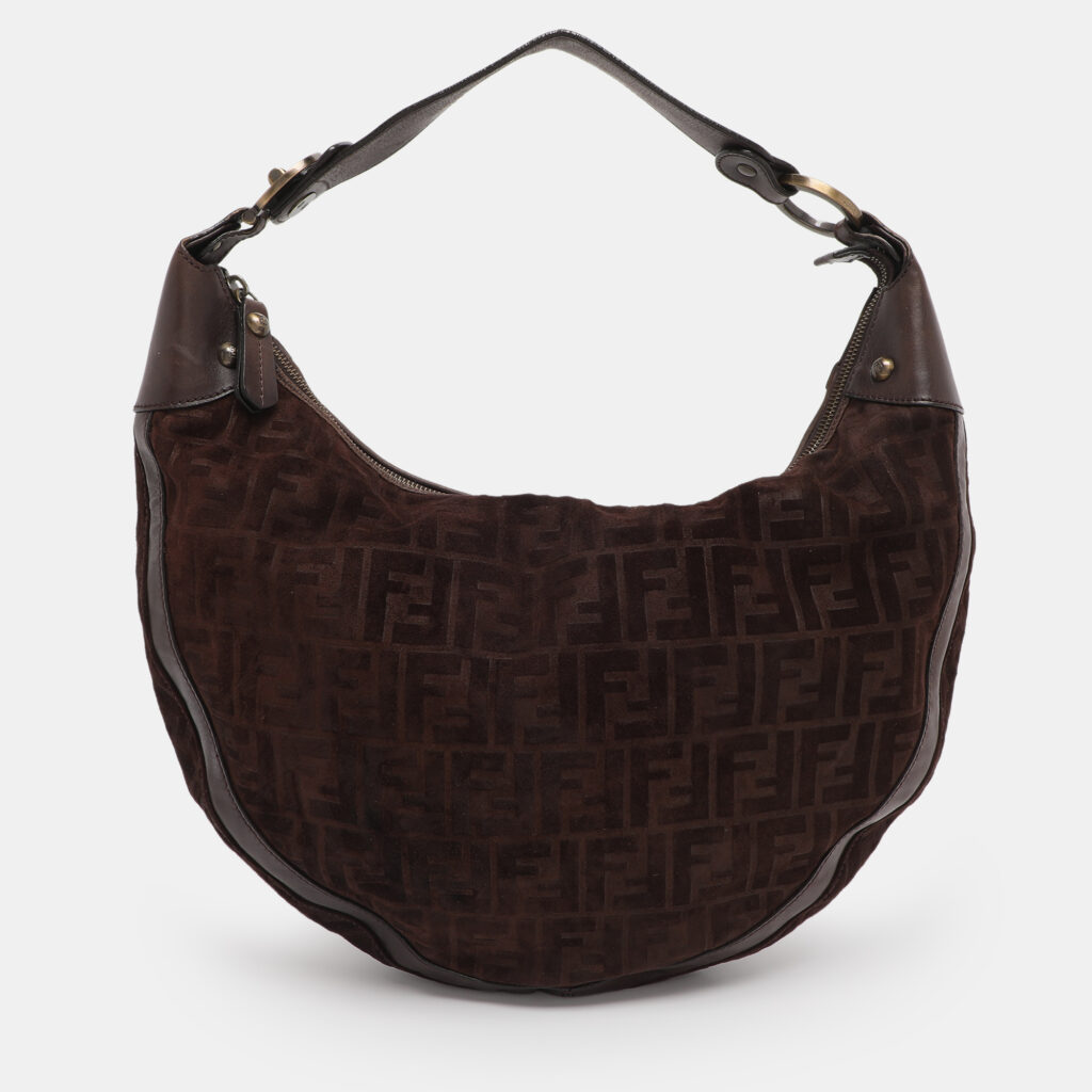 Fendi Brown FF Logo Suede Hobo