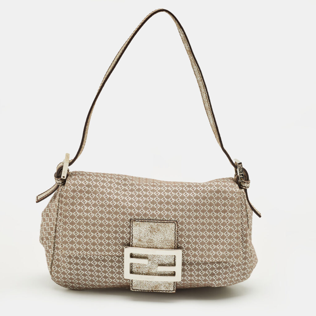 Fendi Beige/Silver Printed Canvas and Leather Mini Mama Baguette Bag Fendi Beige/Silver Printed Canvas and Leather Mini Mama Baguette Bag