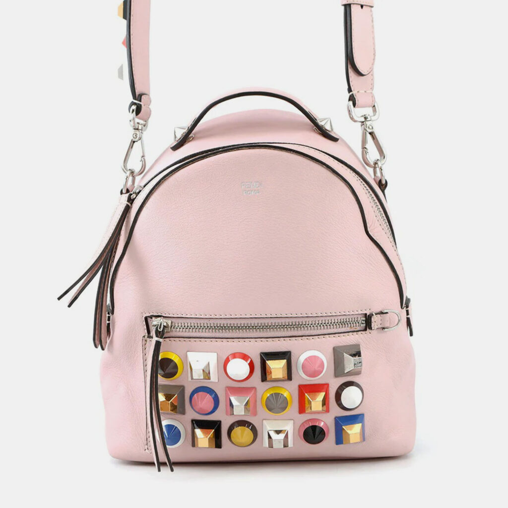 Fendi Bolsa Vitto Dolce Studded Shoulder Bag Pink Leather