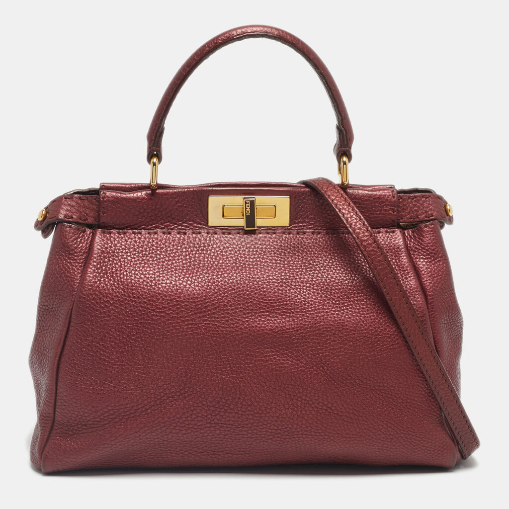 luxury-women-fendi-used-handbags-p1224622-004-1.jpg Fendi Metallic Pink Selleria Leather Regular Peekaboo Tote