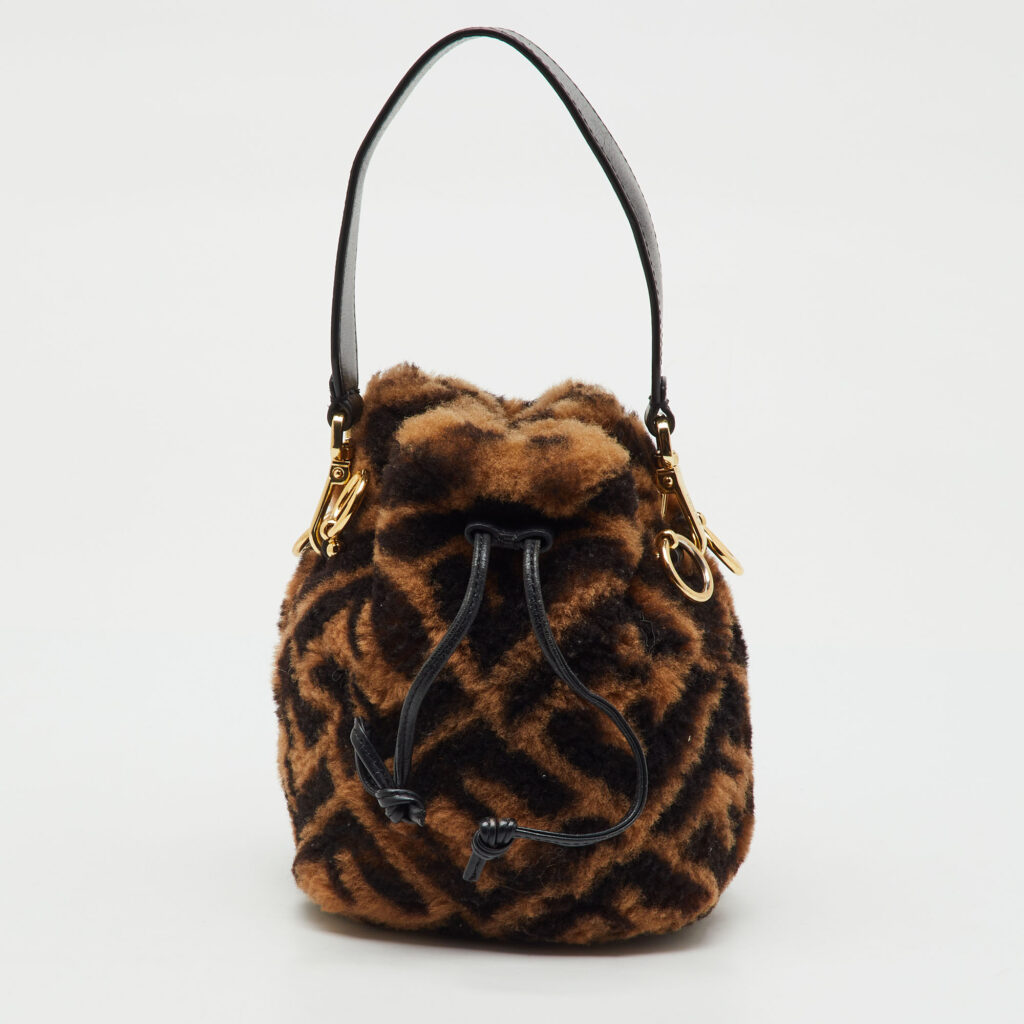 Fendi Brown Shearling Fur and Leather Mini Mon Tresor Drawstring Bucket Bag Fendi Brown Shearling Fur and Leather Mini Mon Tresor Drawstring Bucket Bag