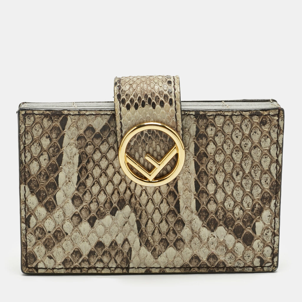 Fendi Grey Python and Leather F is Fendi Card Case