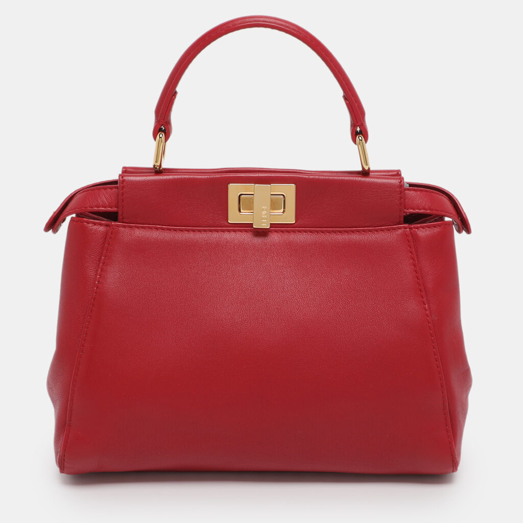 Fendi Red Leather Mini Peekaboo Top Handle Bag Fendi Red Leather Mini Peekaboo Top Handle Bag