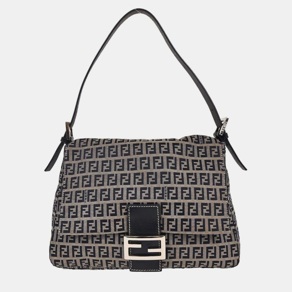 luxury-women-fendi-used-handbags-p1229527-006-1.jpg Fendi Navy Gray Zucchino Mamma Baguette Handbag