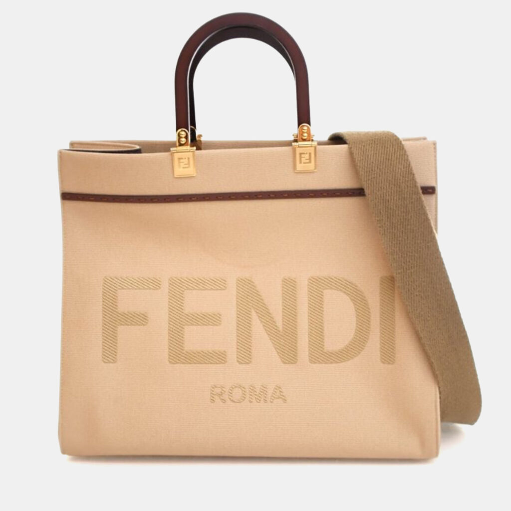 Fendi Medium Brown Canvas Sunshine Shopper Tote Fendi Medium Brown Canvas Sunshine Shopper Tote
