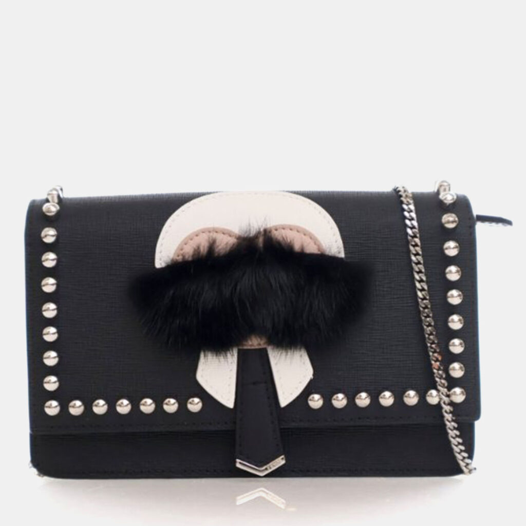 Fendi Karl Lagerfeld Black Calf Leather Wallet On Chain Fendi Karl Lagerfeld Black Calf Leather Wallet On Chain
