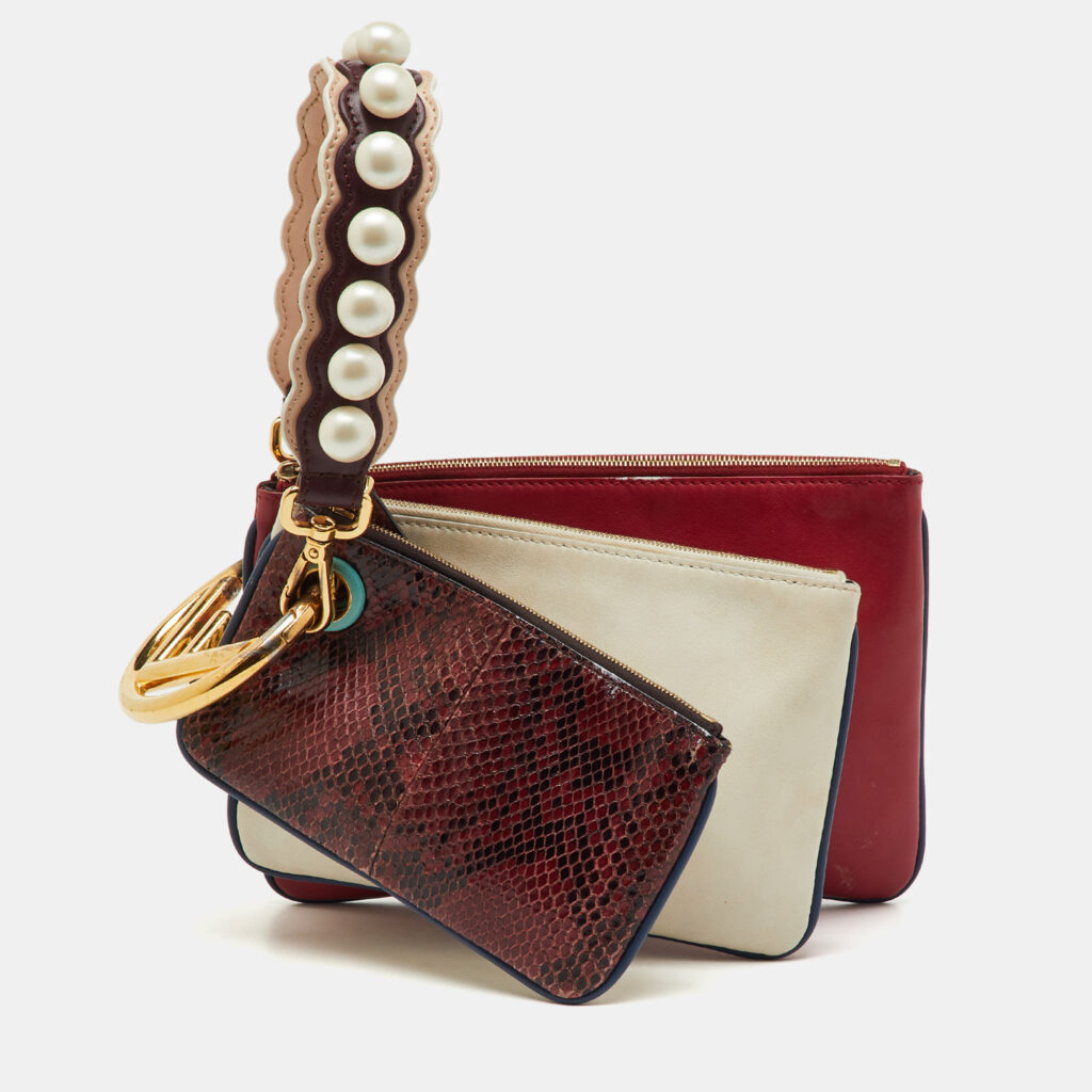 Fendi Multicolor Snakeskin and Leather Triplette Clutch Bag Fendi Multicolor Snakeskin and Leather Triplette Clutch Bag
