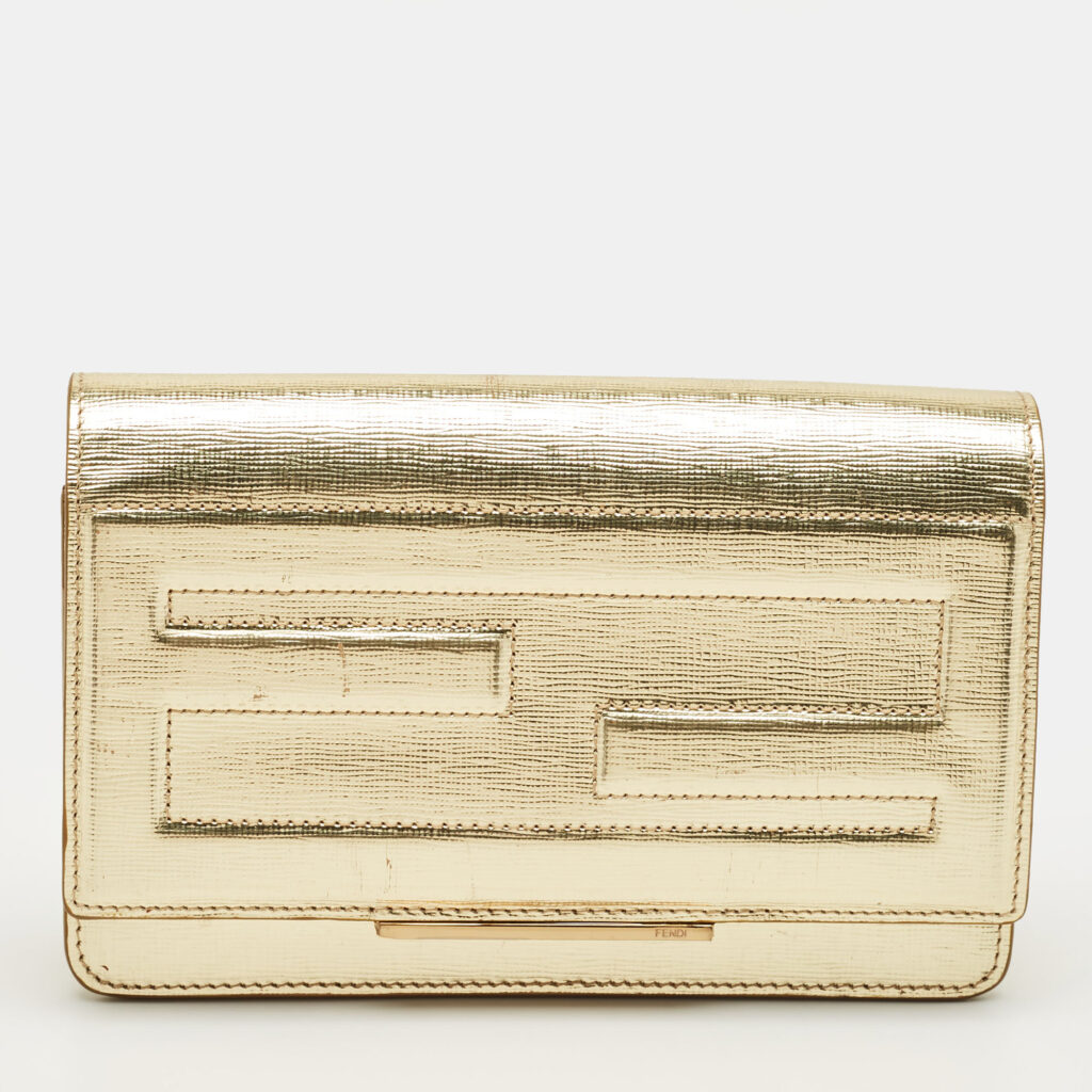 Fendi Gold Textured Leather Tube Wallet Fendi Gold Textured Leather Tube Wallet