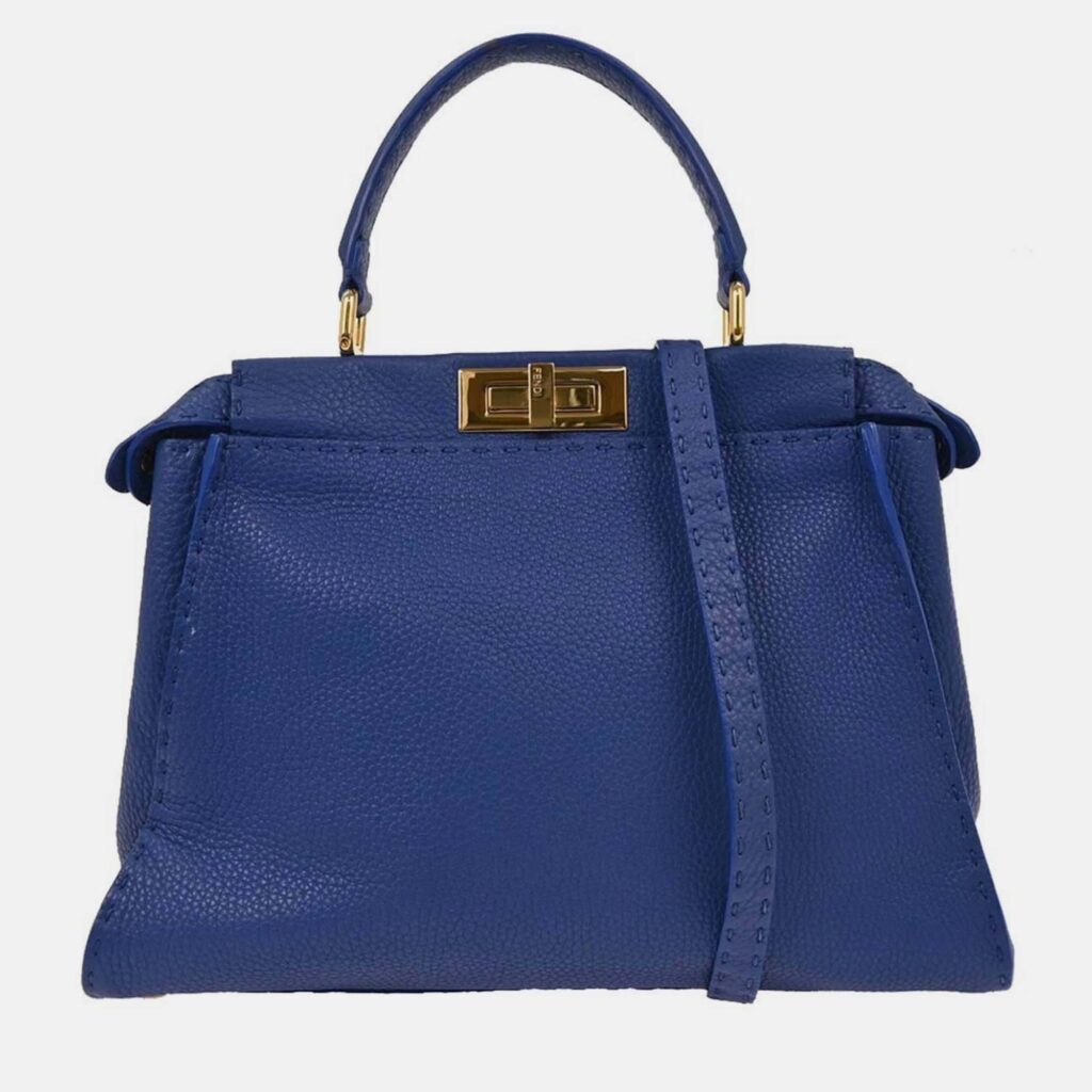 Fendi Blue Leather Peekaboo 2way Handbag