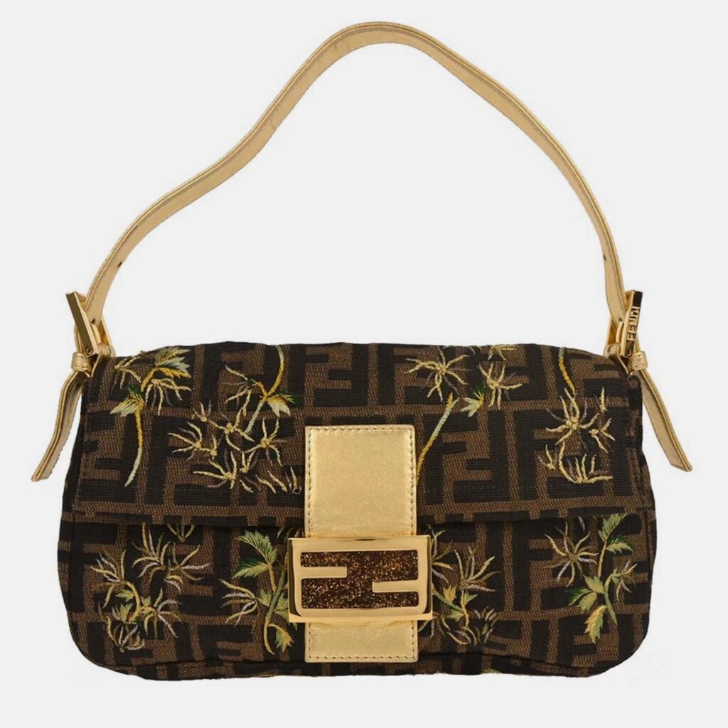 Fendi Gold Embroidered Zucca Baguette Handbag
