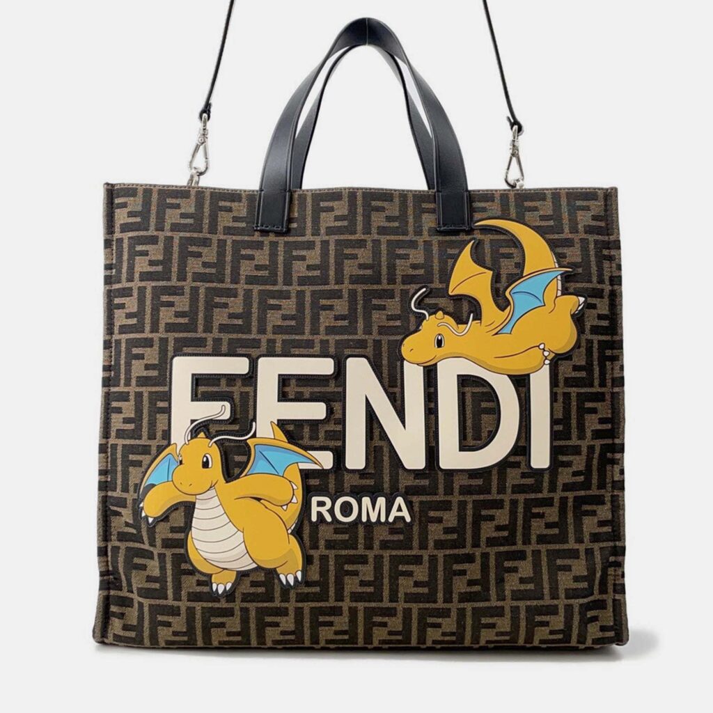 Fendi Fragment 2-Way Tote Bag Pokemon Dragonite Brown/Black Canvas