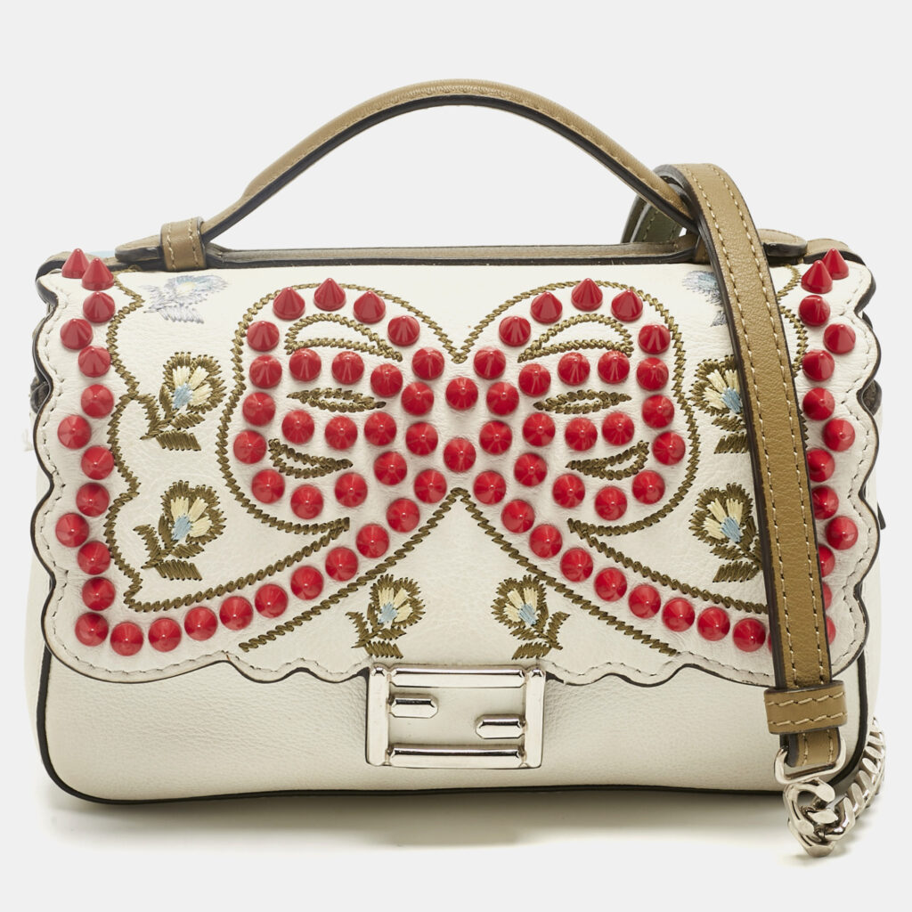 Fendi Multicolor Leather Micro Studded Bow Double Baguette Bag Fendi Multicolor Leather Micro Studded Bow Double Baguette Bag