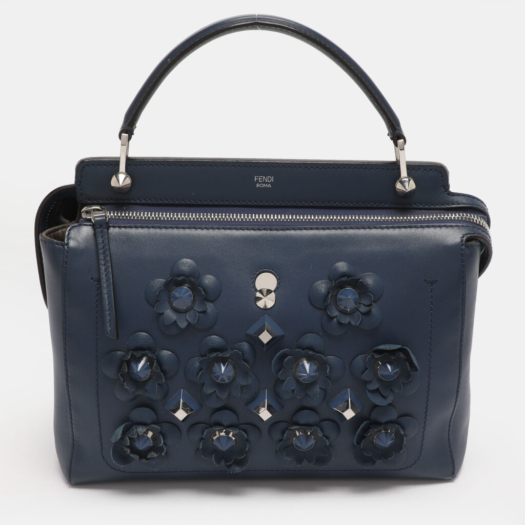 Fendi Blue Leather Dotcom Top Handle Bag