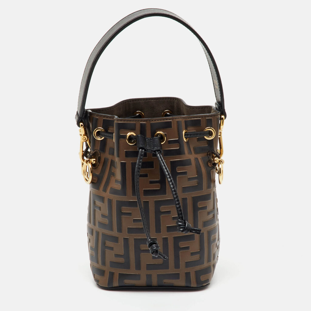 Fendi Brown/Black Zucca Leather Mini Mon Tresor Drawstring Bucket Bag Fendi Brown/Black Zucca Leather Mini Mon Tresor Drawstring Bucket Bag