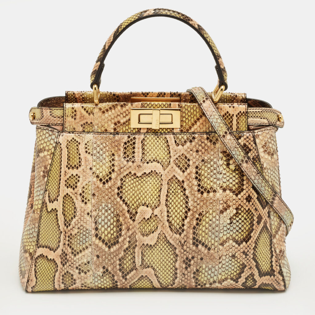 Fendi Green/Beige Python Medium Peekaboo Top Handle Bag Fendi Green/Beige Python Medium Peekaboo Top Handle Bag