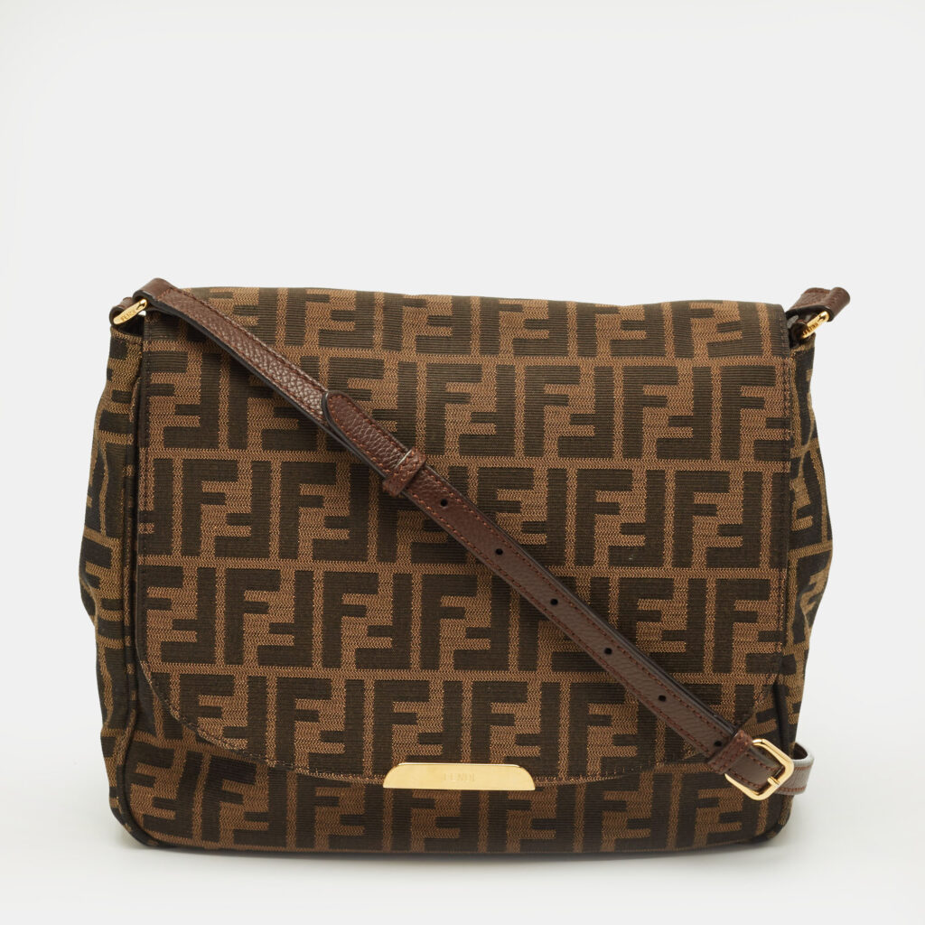 Fendi Tobacco Zucca Canvas Flap Crossbody Bag Fendi Tobacco Zucca Canvas Flap Crossbody Bag