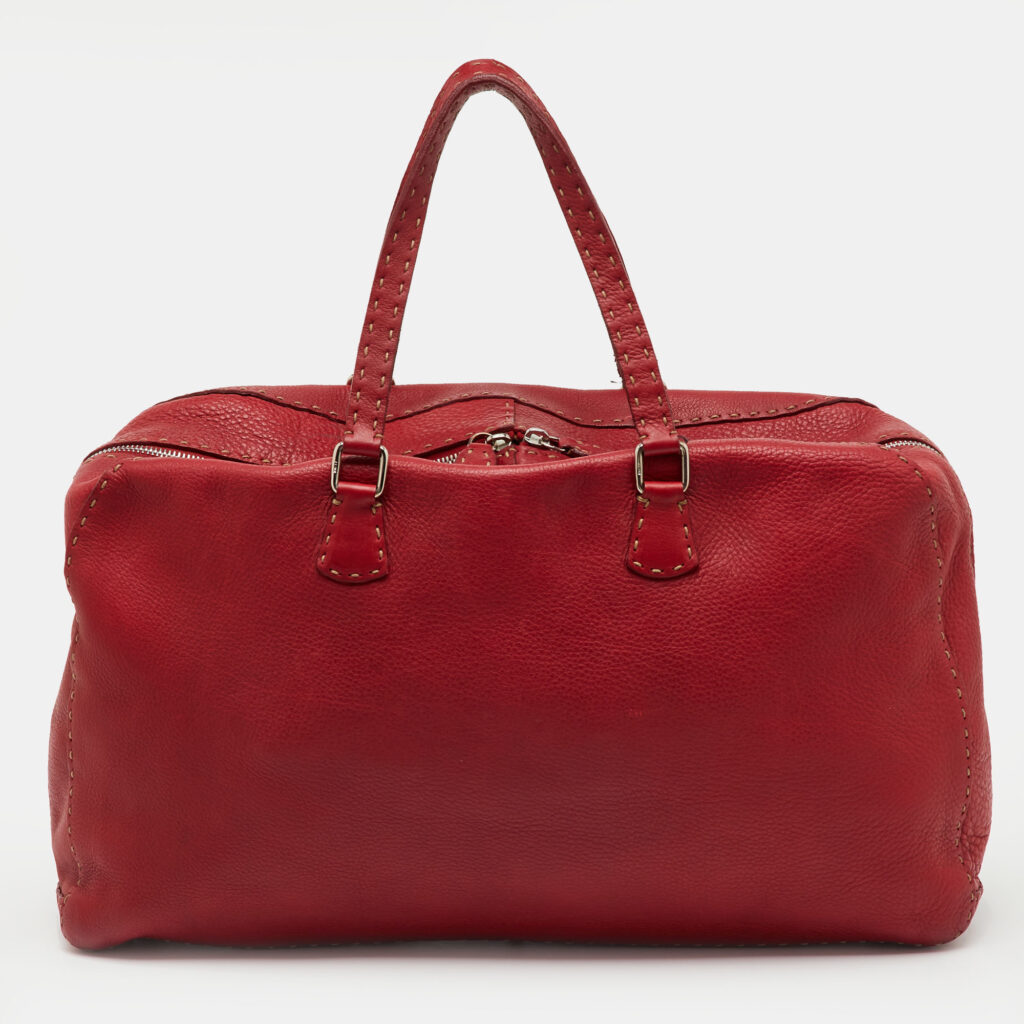 Fendi Dark Red Leather Selleria Travel Satchel Fendi Dark Red Leather Selleria Travel Satchel