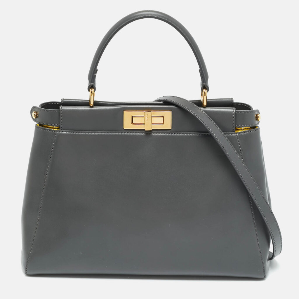 Fendi Dark Grey Leather Medium Peekaboo Top Handle Bag Fendi Dark Grey Leather Medium Peekaboo Top Handle Bag