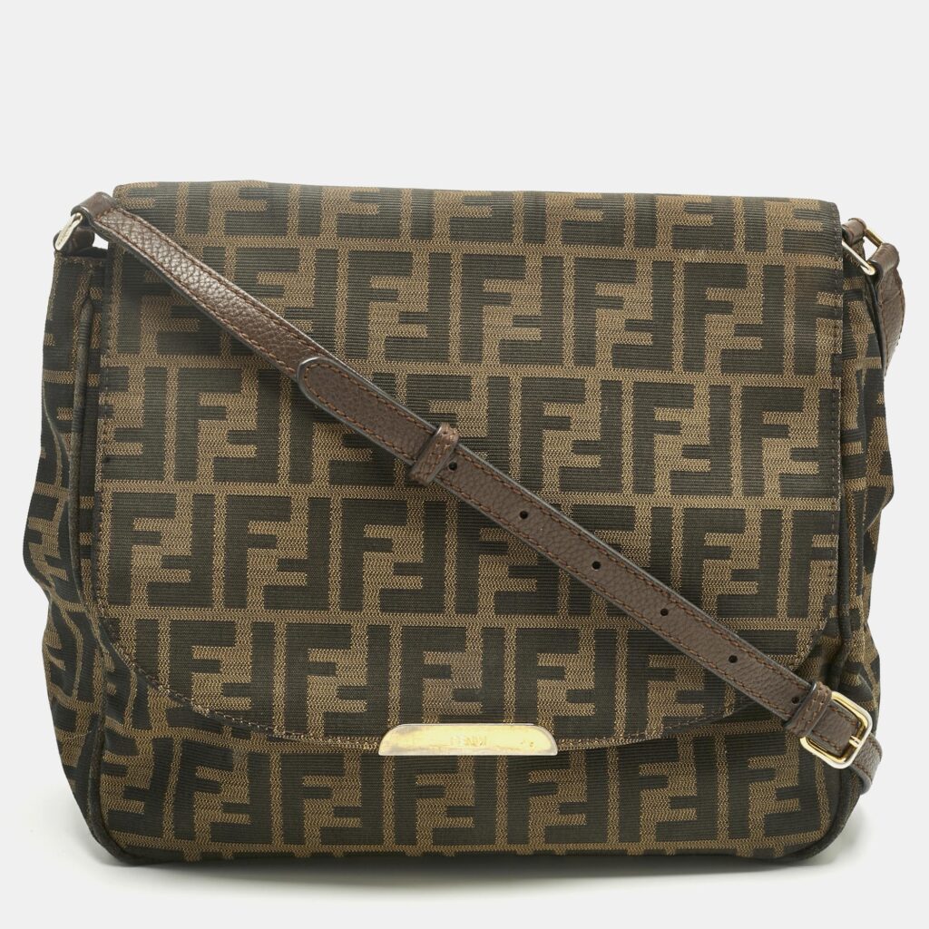 Fendi Tobacco Zucca Canvas Flap Crossbody Bag Fendi Tobacco Zucca Canvas Flap Crossbody Bag