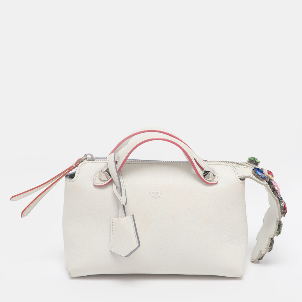 Fendi White Leather Mini By The Way Embellished Crossbody Bag Fendi White Leather Mini By The Way Embellished Crossbody Bag