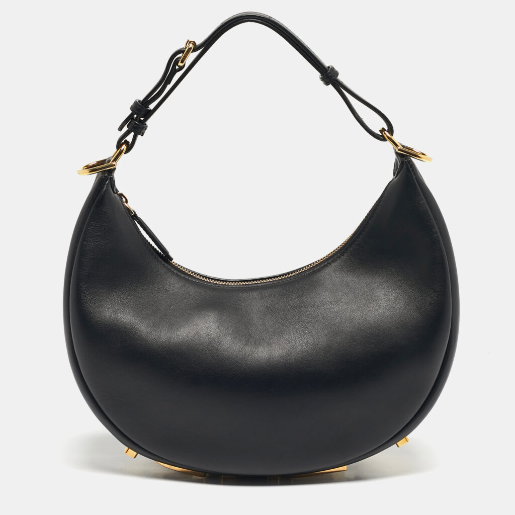 luxury-women-fendi-used-handbags-p1243001-004.jpg Fendi Black Leather Small Fendigraphy Shoulder Bag
