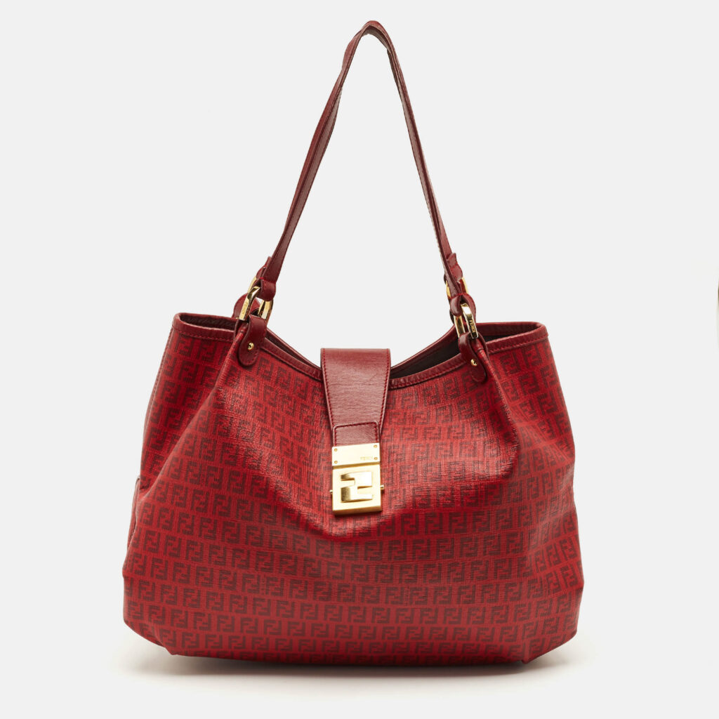 Fendi Red Zucchino Spalmati Chiusura Tote Fendi Red Zucchino Spalmati Chiusura Tote